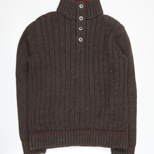 Mantaray Men's Brown Henley Jumper, Long Sleeve