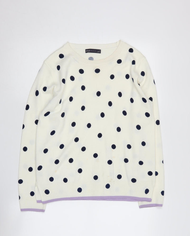 Marks and Spencer Women's White Polka Dot Pullover Jumper Size 12