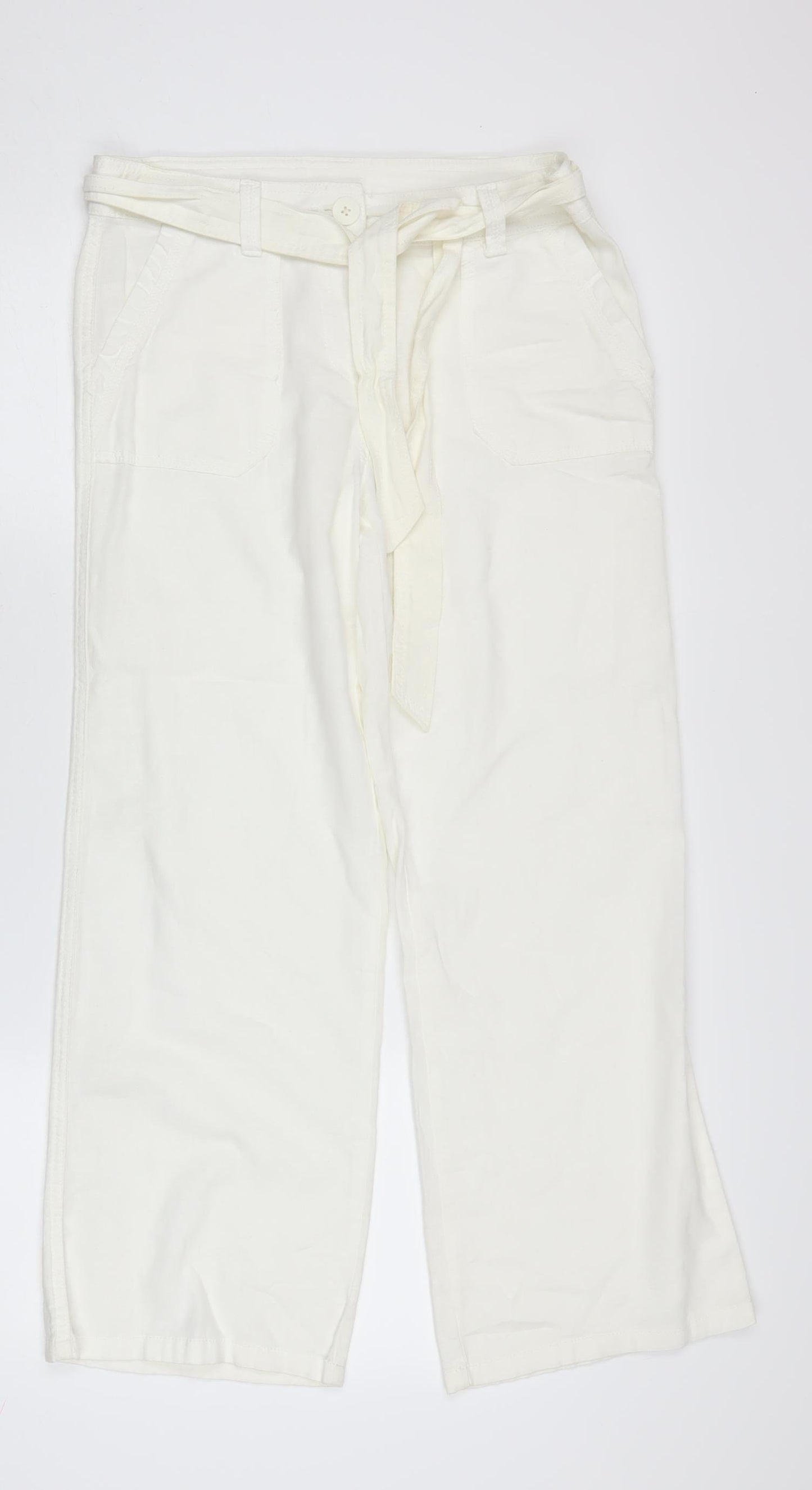 Marks and Spencer Women's Ivory Wide-Leg Trousers - Size 10