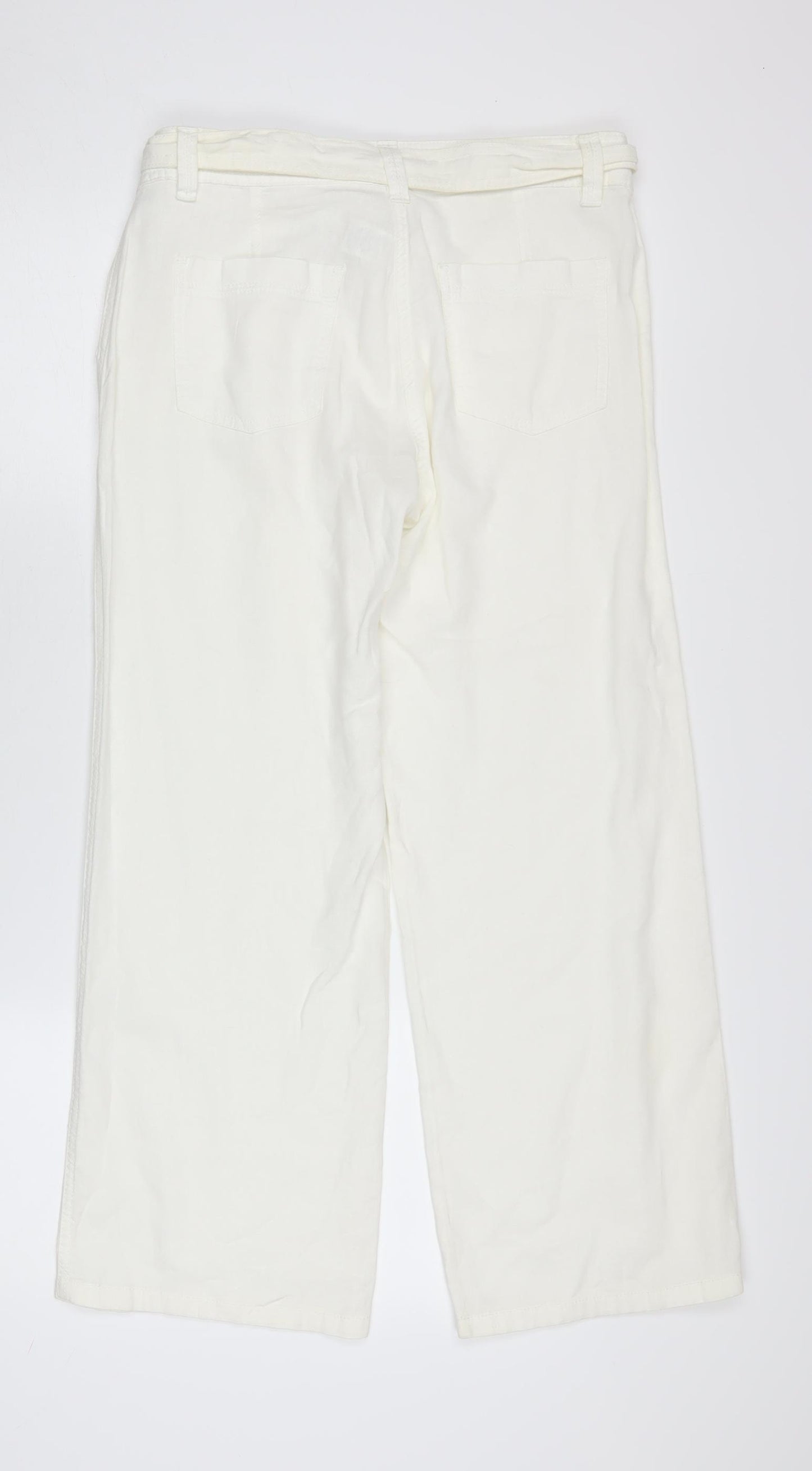 Marks and Spencer Women's Ivory Wide-Leg Trousers - Size 10