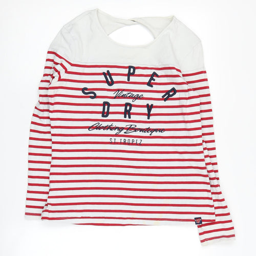 Superdry Women's Red Striped Long Sleeve T-Shirt Size 12