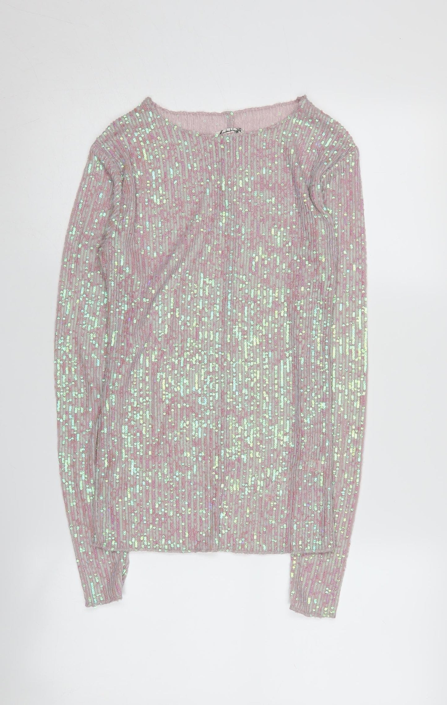 Free People Women's Pink Sequin Long Sleeve Blouse - M