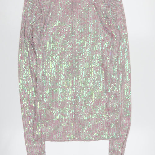 Free People Women's Pink Sequin Long Sleeve Blouse - M