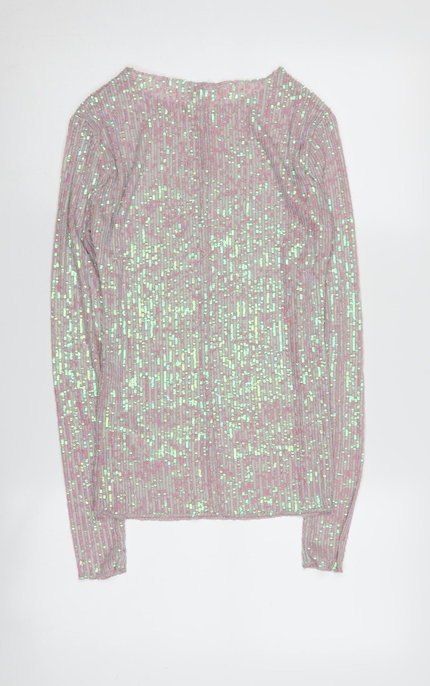 Free People Women's Pink Sequin Long Sleeve Blouse - M