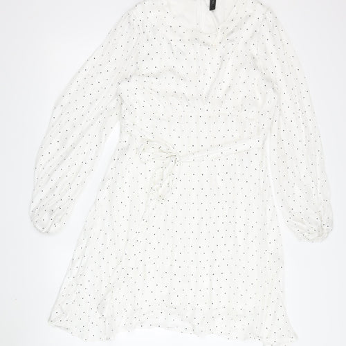 Y.A.S Women's White Midi Dress - L, Polka Dot Fit & Flare