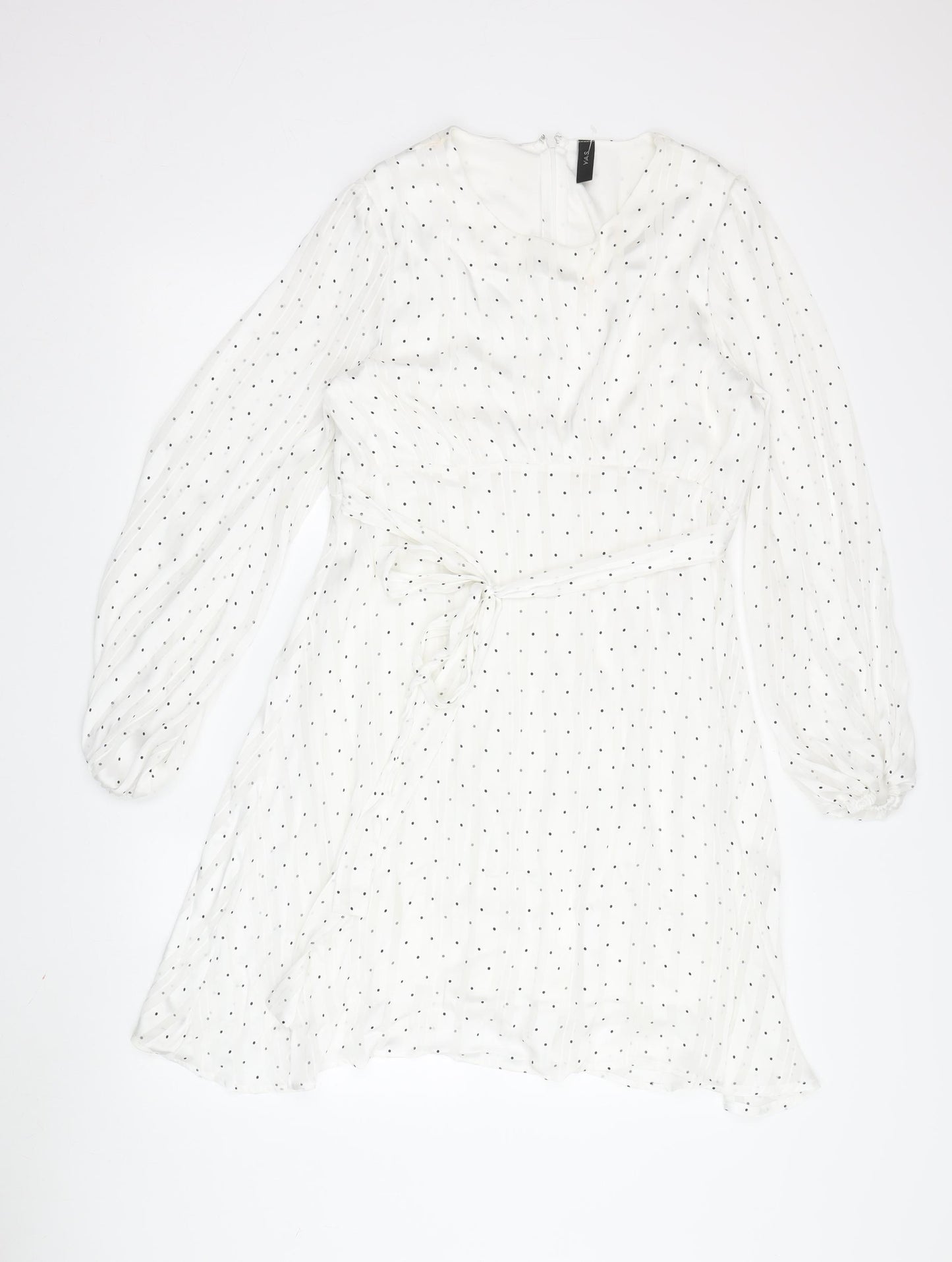 Y.A.S Women's White Midi Dress - L, Polka Dot Fit & Flare