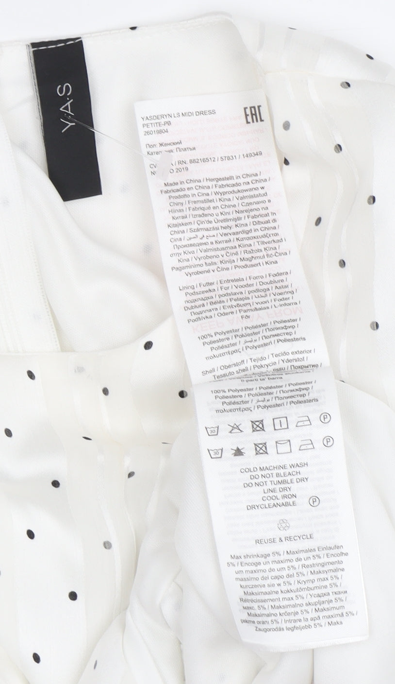 Y.A.S Women's White Midi Dress - L, Polka Dot Fit & Flare
