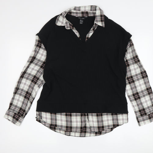 New Look Women's Black Plaid Cropped Button-Up
