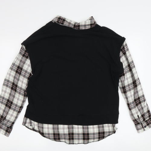 New Look Women's Black Plaid Cropped Button-Up
