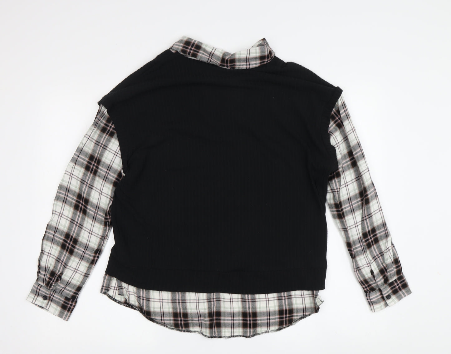 New Look Women's Black Plaid Cropped Button-Up