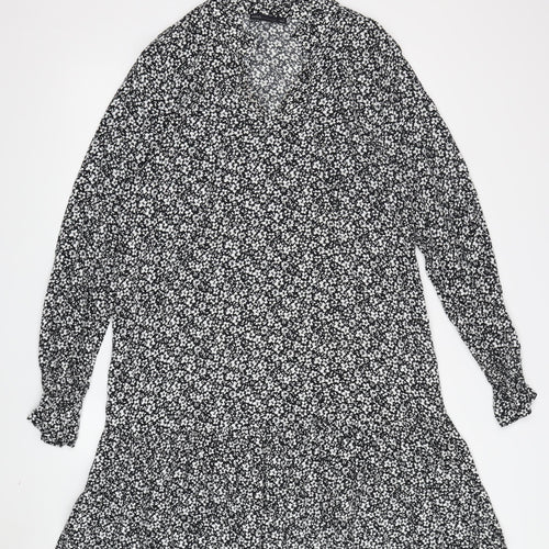 Marks and Spencer Floral Shift Dress, Size 12, Black