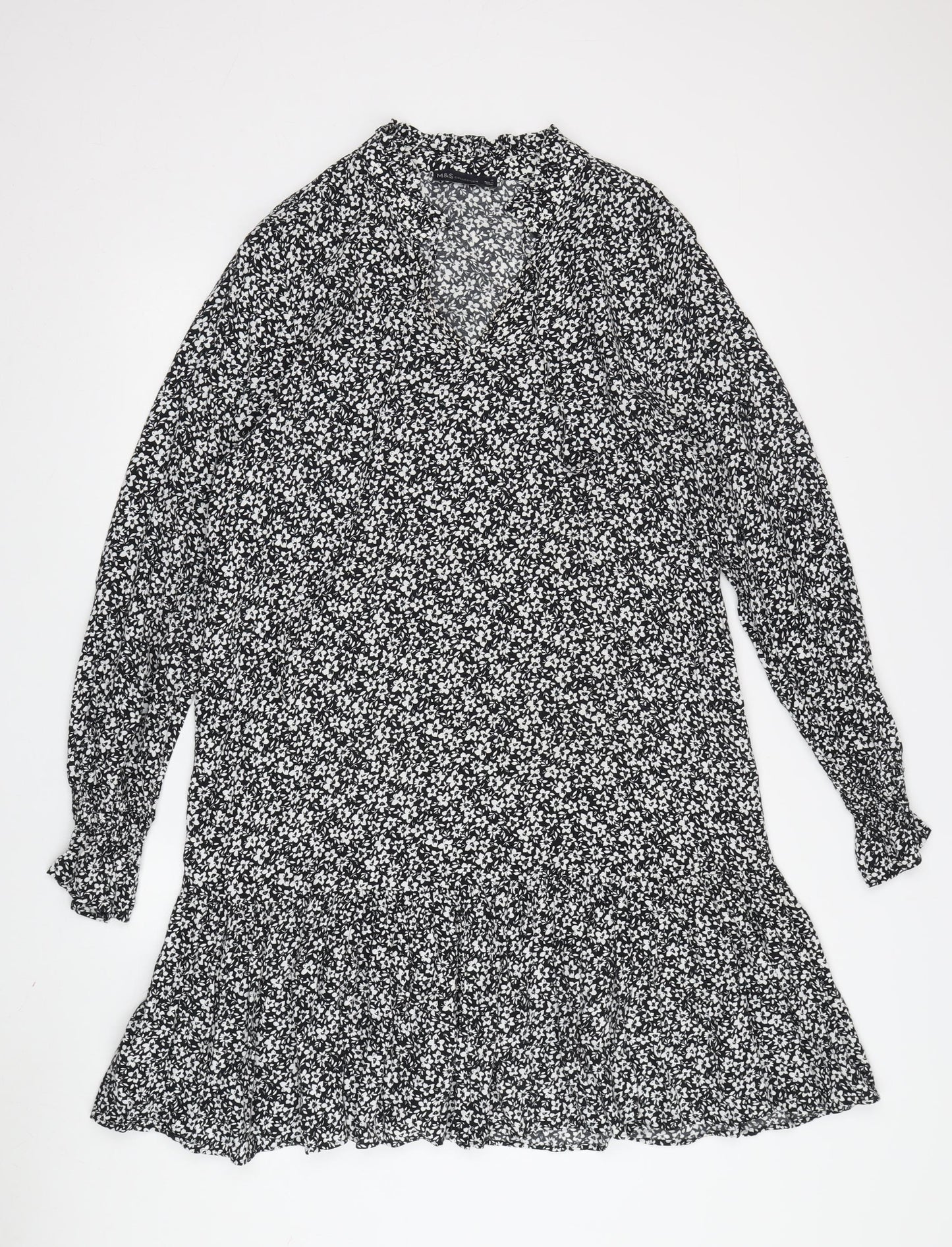 Marks and Spencer Floral Shift Dress, Size 12, Black