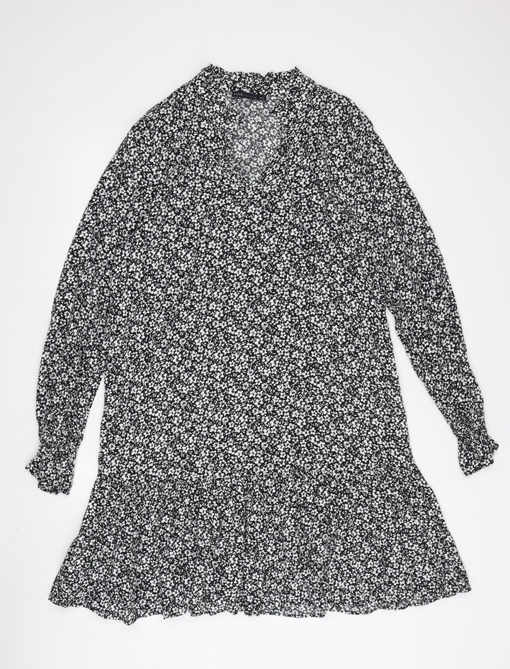 Marks and Spencer Floral Shift Dress, Size 12, Black