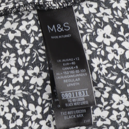 Marks and Spencer Floral Shift Dress, Size 12, Black