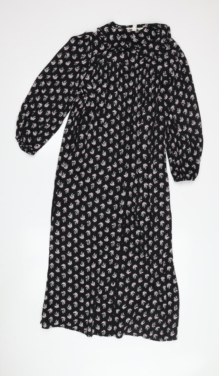 Per Una Women's Black Floral Midi A-Line Dress Size 8