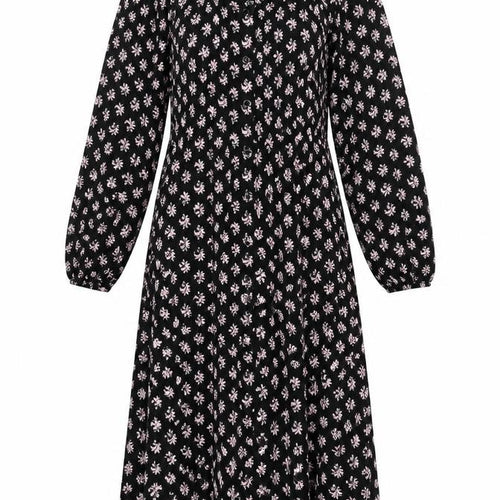 Per Una Women's Black Floral Midi A-Line Dress Size 8