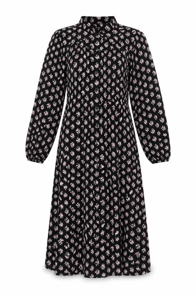 Per Una Women's Black Floral Midi A-Line Dress Size 8