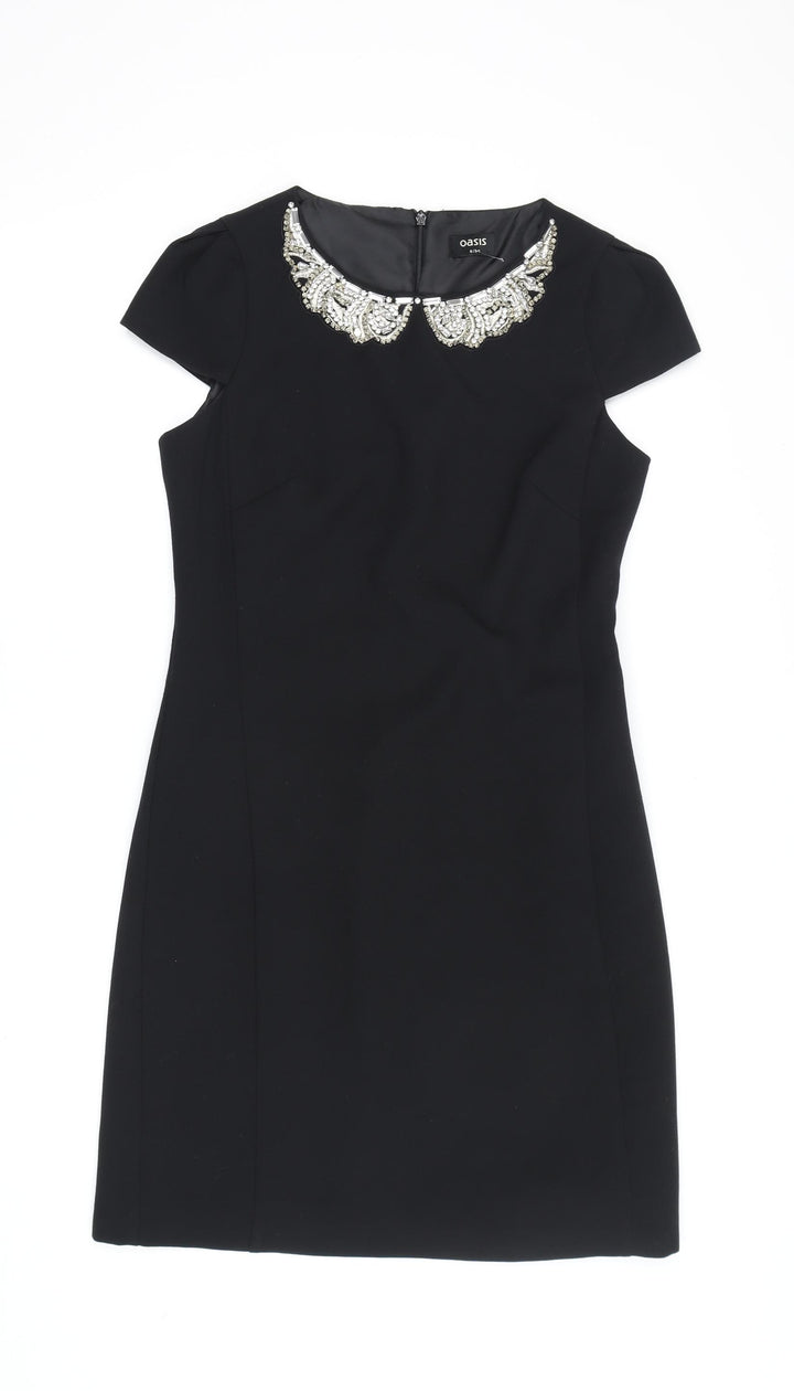 Oasis Women's Black Beaded Collar Sheath Dress - Size 8