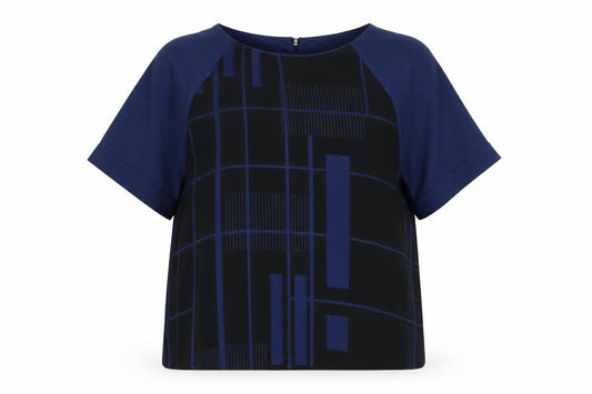 Front view of Next Women's Geometric Blouse -, size 14, Black/Blue