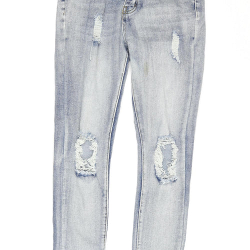 BoohooMAN Blue Skinny Jeans, Mens Size 30, Distressed