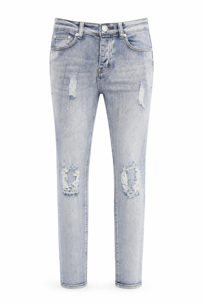 BoohooMAN Blue Skinny Jeans, Mens Size 30, Distressed