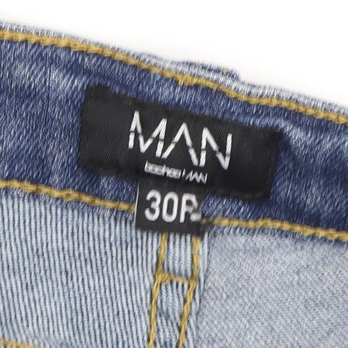 BoohooMAN Blue Skinny Jeans, Mens Size 30, Distressed