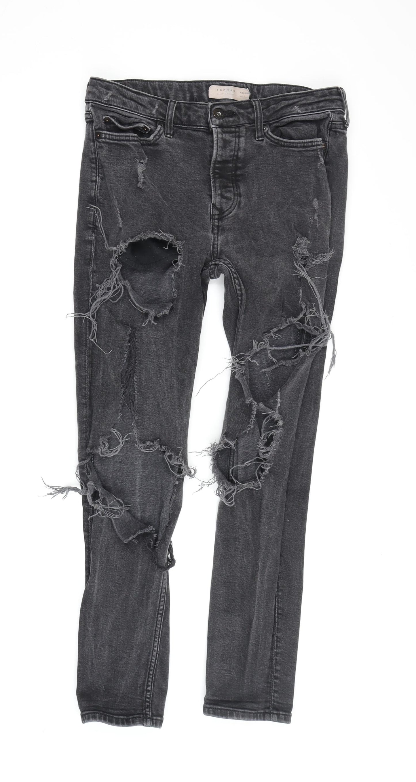 Topman Men's Black Skinny Distressed Jeans Size 32