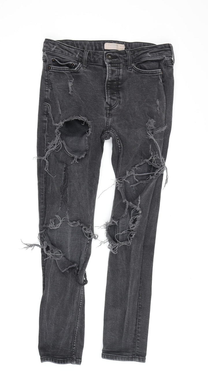 Topman Men's Black Skinny Distressed Jeans Size 32