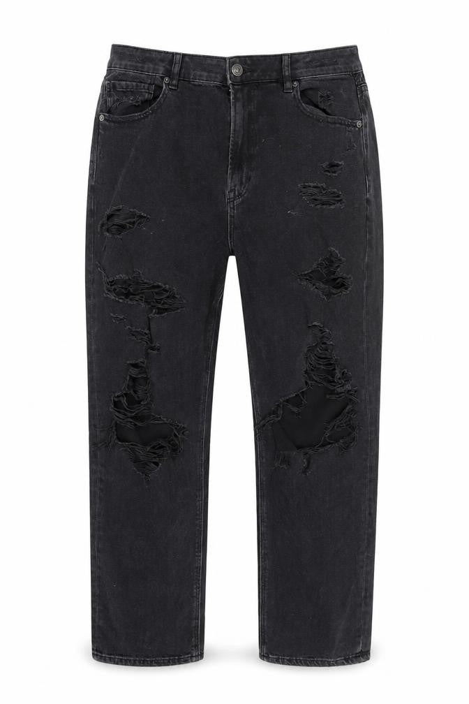 Front view of American Eagle Men’s Black Distressed Straight Jeans