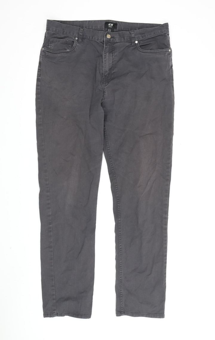 H&M Men's Grey Slim Jeans, Size M, Mid-Rise Comfort