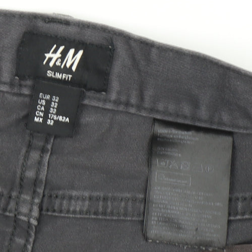 H&M Men's Grey Slim Jeans, Size M, Mid-Rise Comfort