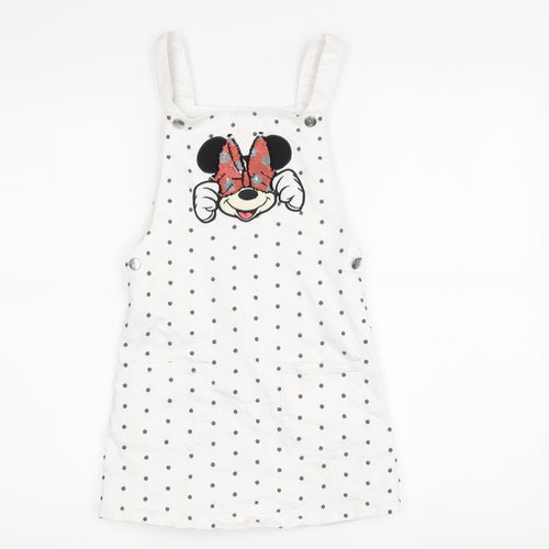 George Girls White Polka Dot Mickey Sequin Dungaree 6-7 Years