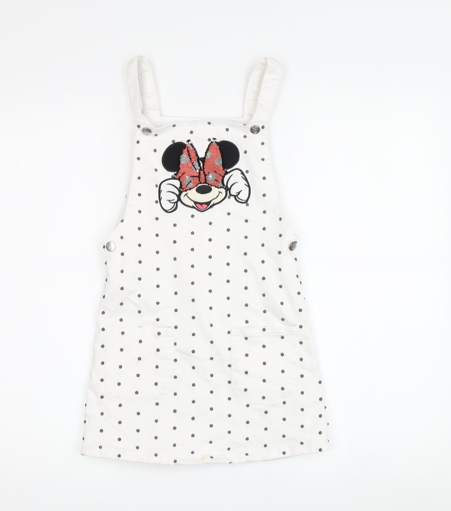 George Girls White Polka Dot Mickey Sequin Dungaree 6-7 Years