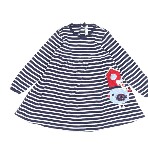 Charming Girls Blue Striped A-Line Dress, 12-18 Months