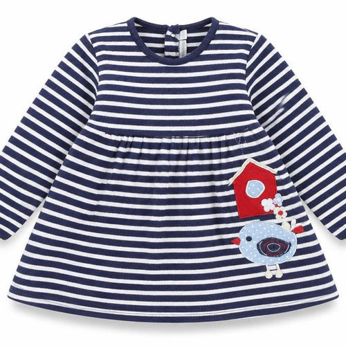 Charming Girls Blue Striped A-Line Dress, 12-18 Months