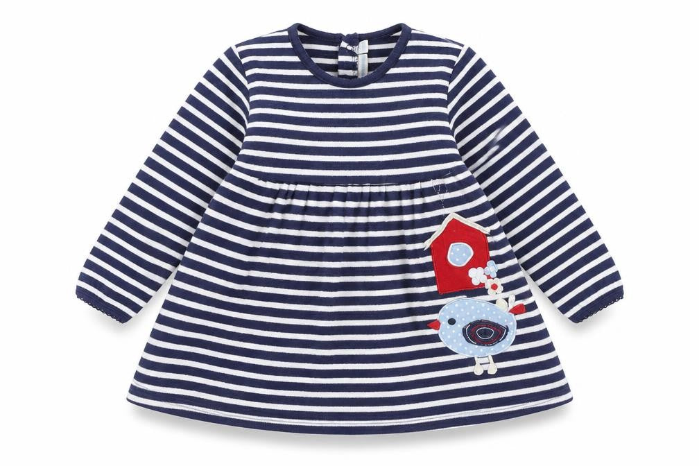 Charming Girls Blue Striped A-Line Dress, 12-18 Months