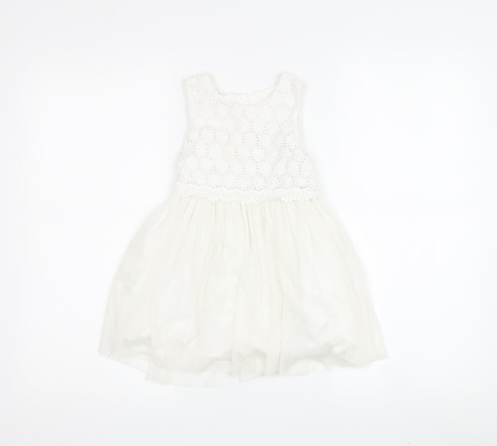 Matalan Girls White Lace A-Line Party Dress 2-3 Years
