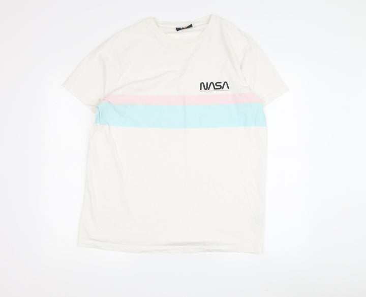 NASA Men's White L T-Shirt, Space Theme, Graphic Logo