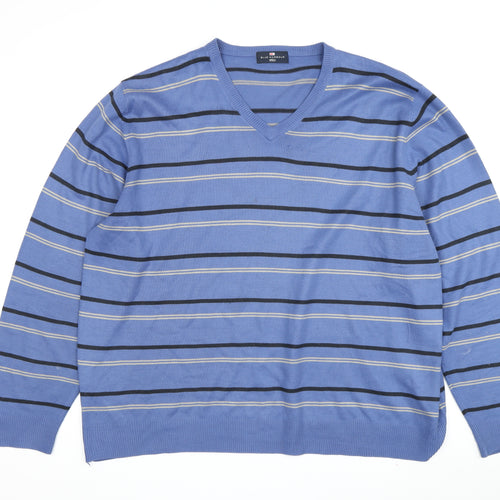 Marks and Spencer Men's Blue Striped Pullover Jumper - L