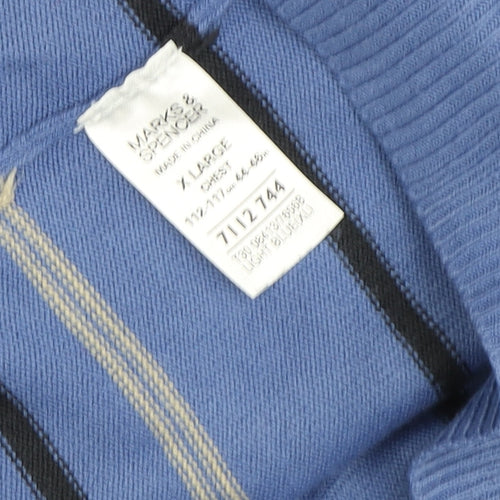 Marks and Spencer Men's Blue Striped Pullover Jumper - L