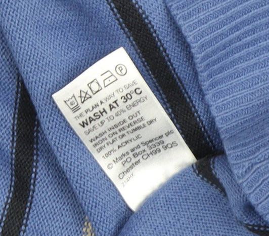 Marks and Spencer Men's Blue Striped Pullover Jumper - L