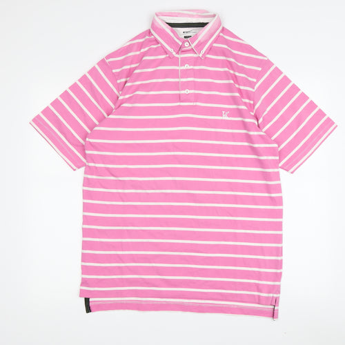Karl Kertess Men's Pink Striped Polo, Medium, Short Sleeve
