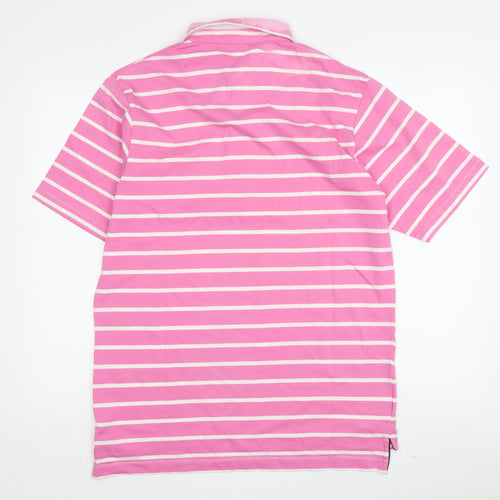 Karl Kertess Men's Pink Striped Polo, Medium, Short Sleeve