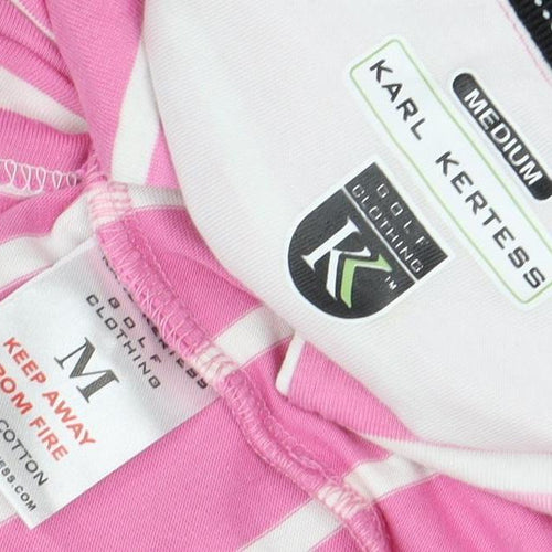 Karl Kertess Men's Pink Striped Polo, Medium, Short Sleeve