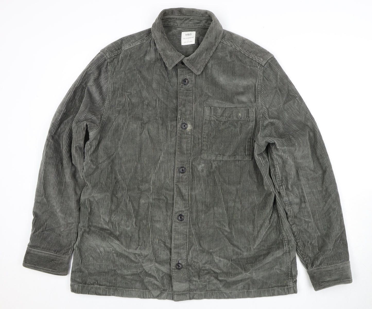 Marks and Spencer Men's Grey Corduroy Overshirt - L