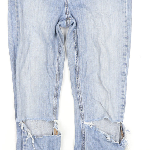 ASOS Women's Light Blue High-Rise Distressed Mom Jeans - Size 8
