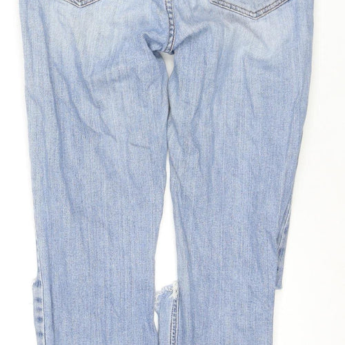 ASOS Women's Light Blue High-Rise Distressed Mom Jeans - Size 8