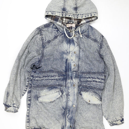 NANNA Women's Blue Denim Hooded Anorak Jacket Size M