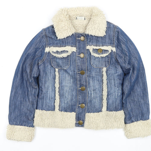 Next Girls Blue Denim Jacket 9-10 Years Faux Fur Trim