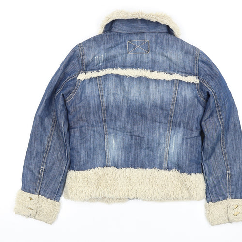 Next Girls Blue Denim Jacket 9-10 Years Faux Fur Trim